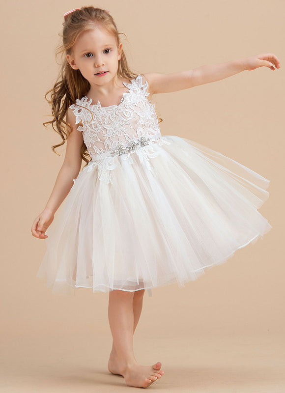 Robe Pastel Blanche Col V Dentelle Tulle - gallery 1