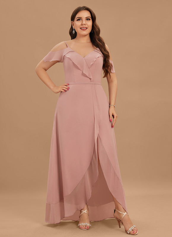 Robe Pastel Bleu Asymétrique Col V Volants - gallery 6
