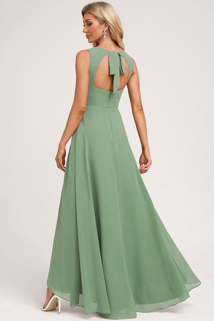 Robe Pastel Verte Mousseline Trapèze Col Rond - gallery 2