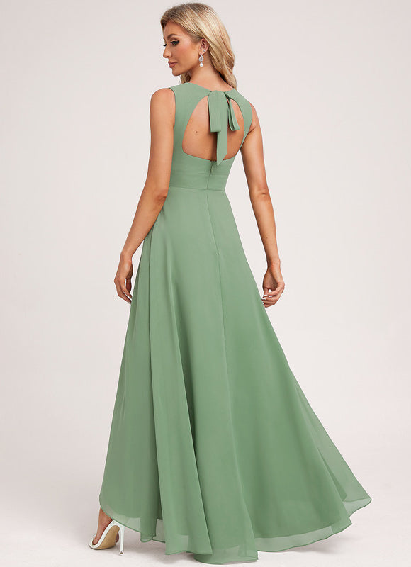 Robe Pastel Verte Mousseline Trapèze Col Rond - gallery 2