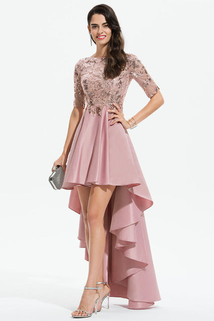 Robe Pastel Rose Trapèze Satin Paillettes - gallery 3