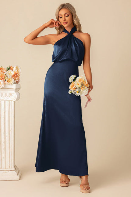 Robe Pastel Vert D'Eau Satin Maxi - gallery 9