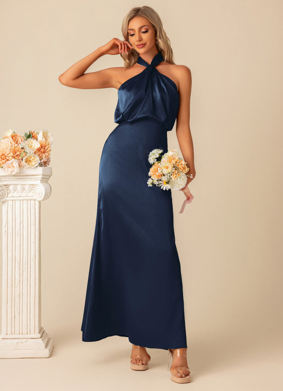 Robe Pastel Vert D'Eau Satin Maxi - gallery 9