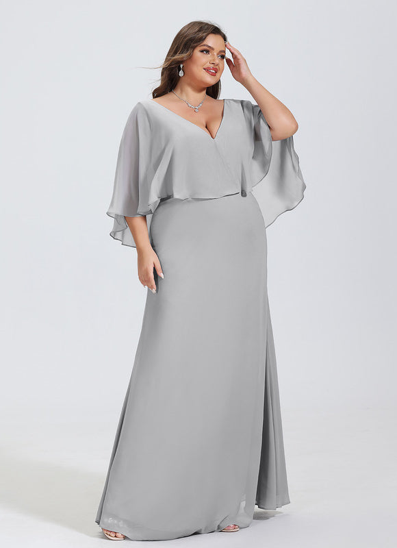 Robe Pastel Gris Trapèze Col V Long - gallery 9