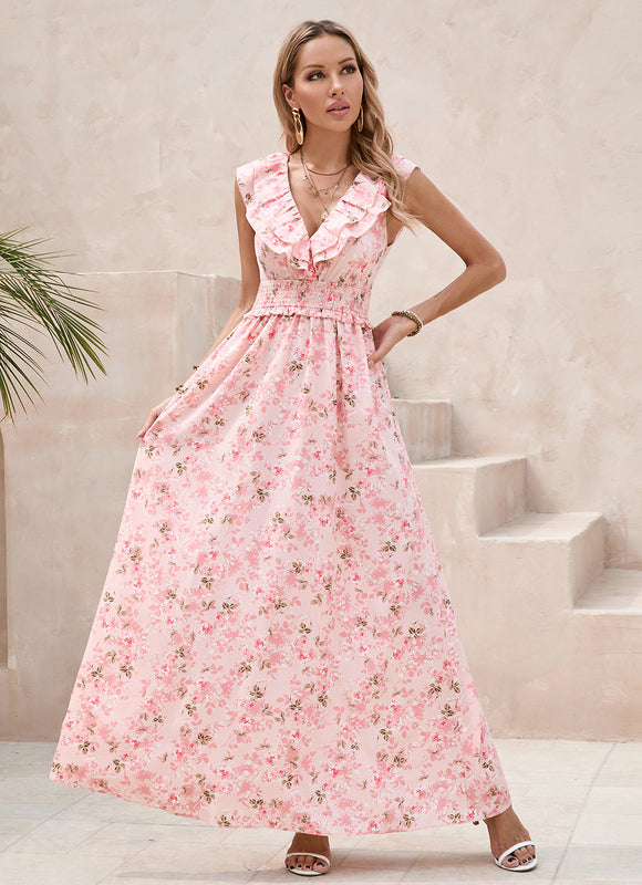 Robe Pastel Fleuri Col V Rose - gallery 4