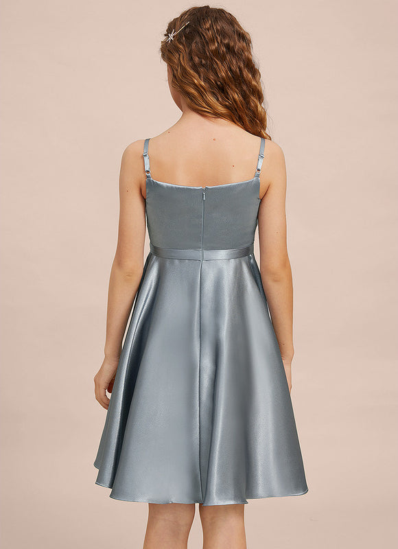 Robe Pastel Bleu Satin Trapèze Junior - gallery 7