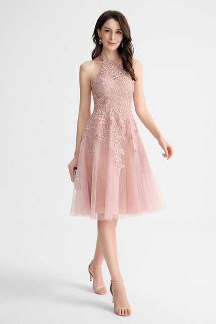 Robe Pastel Rose Trapèze Col Rond