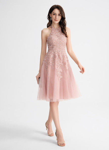 Robe Pastel Rose Trapèze Col Rond