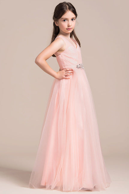 Robe Pastel Rose Col V Longueur Ras Du Sol - gallery 3