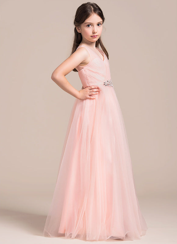 Robe Pastel Rose Col V Longueur Ras Du Sol - gallery 3