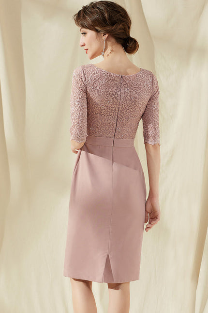 Robe Pastel Blush Longueur Genou Dentelle - gallery 5