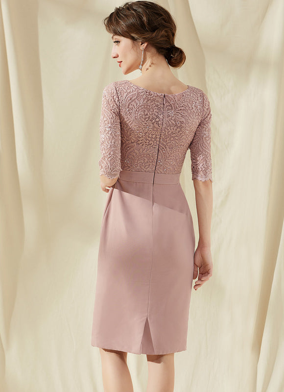 Robe Pastel Blush Longueur Genou Dentelle - gallery 5
