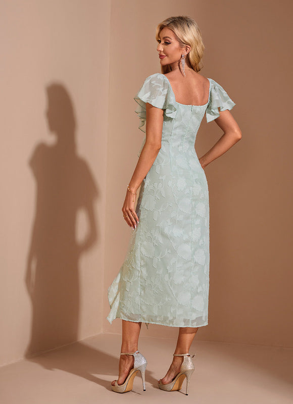 Robe Pastel Verte À Volants Midi - gallery 1