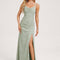Robe Pastel Verte Décolletée Longueur Sol