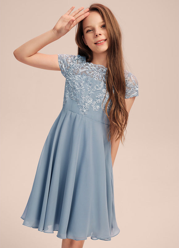 Robe Pastel Bleu Col Carré Dentelle - gallery 4