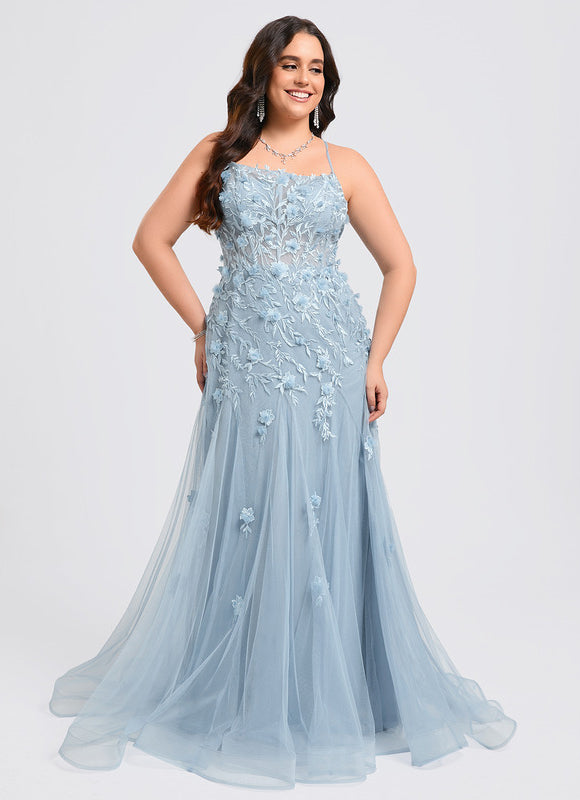 Robe Pastel Bleu Sirène Traîne Tulle - gallery 9