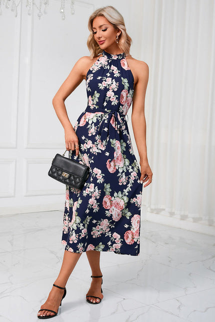 Robe Pastel Verte Imprimée Fleuri Midi - gallery 5