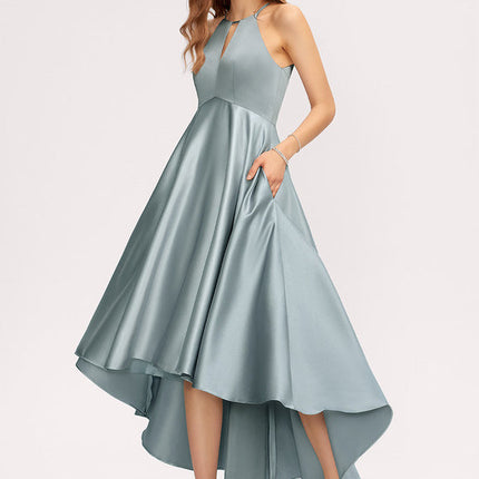 Robe Pastel Satin Trapèze Bleu Canard
