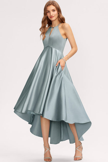 Robe Pastel Satin Trapèze Bleu Canard