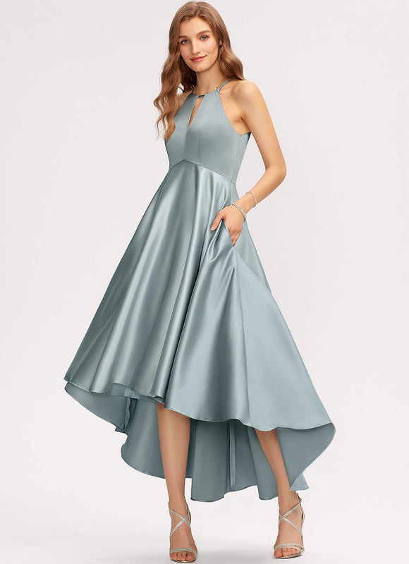 Robe Pastel Satin Trapèze Bleu Canard