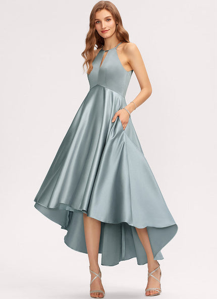 Robe Pastel Satin Trapèze Bleu Canard