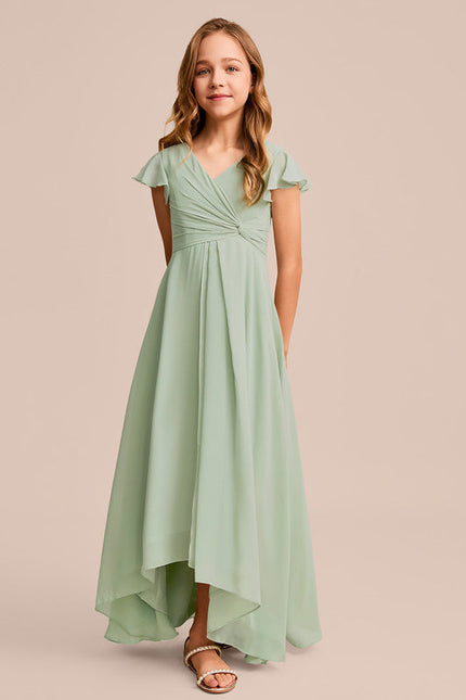 Robe Pastel Verte Trapèze Col V Junior