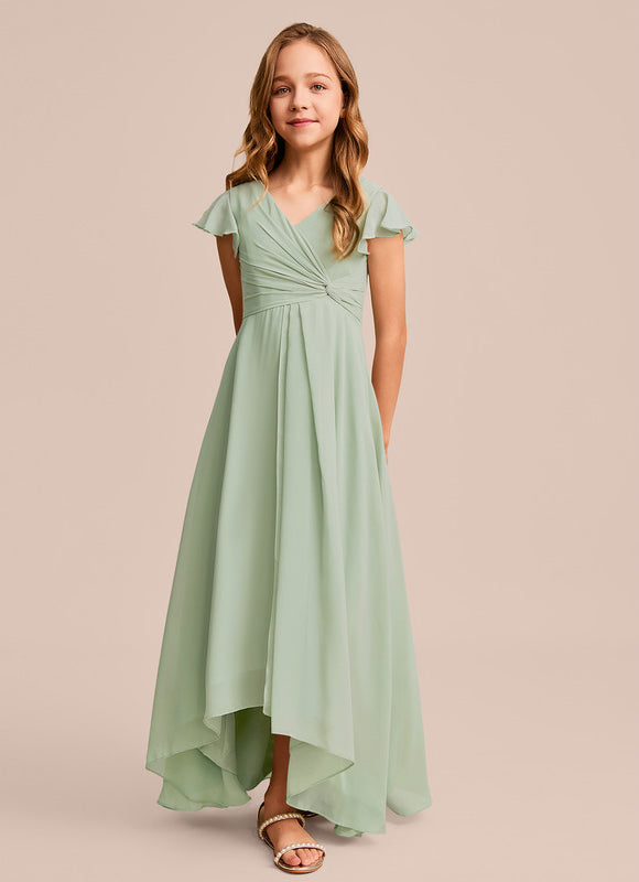 Robe Pastel Verte Trapèze Col V Junior