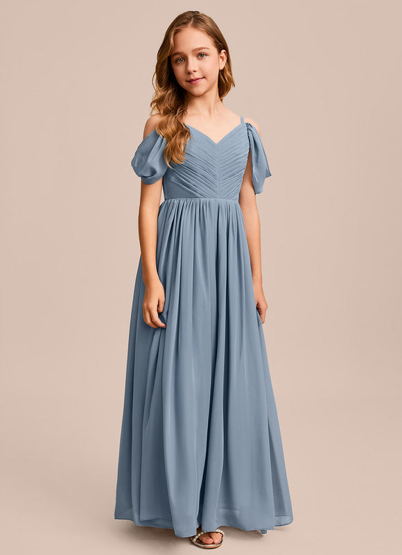 Robe Pastel Bleu Décolleté Épaules Ras Du Sol - gallery 1