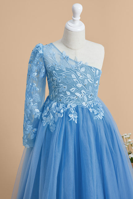 Robe Pastel Bleue Asymétrique Fille Mariage - gallery 3