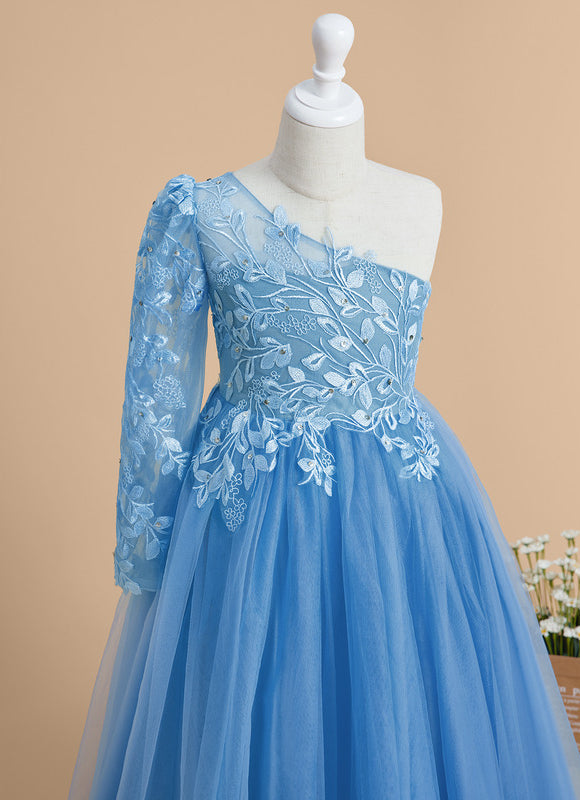 Robe Pastel Bleue Asymétrique Fille Mariage - gallery 3