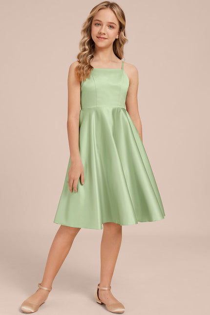 Robe Pastel Verte Satin Trapèze Genou - gallery 1