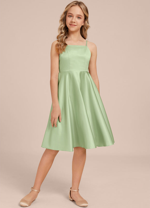 Robe Pastel Verte Satin Trapèze Genou - gallery 1