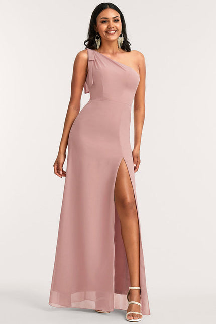 Robe Pastel Rose Décolleté Asymétrique Élégante - gallery 1