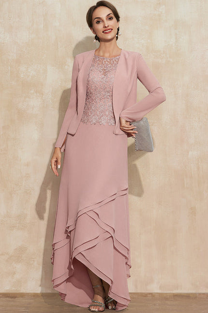 Robe Pastel Rose Trapèze Dentelle Asymétrique