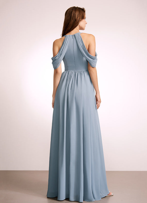Robe Pastel Bleu Col Montant Trapèze - gallery 3