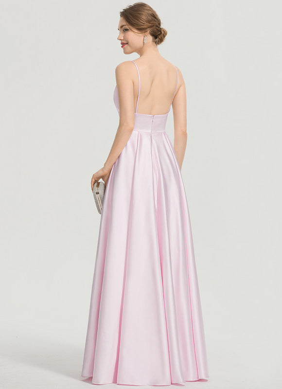 Robe Pastel Bleue Satin Trapèze Col V - gallery 3