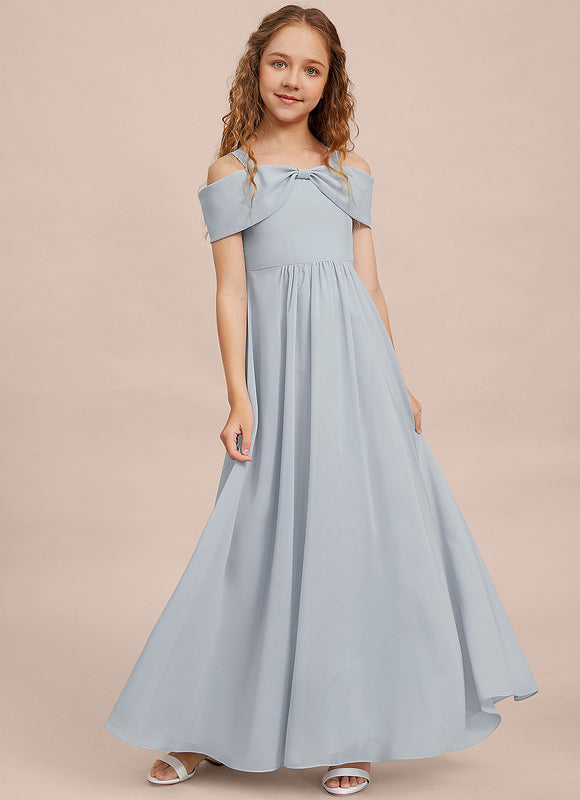 Robe Pastel Bleu Décolleté Épaules Ras Du Sol - gallery 3