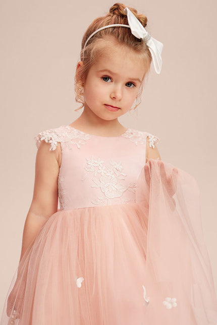 Robe Pastel Rose Col Rond Tulle Fille - gallery 8