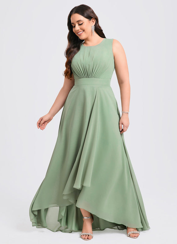 Robe Pastel Verte Mousseline Trapèze Col Rond - gallery 5