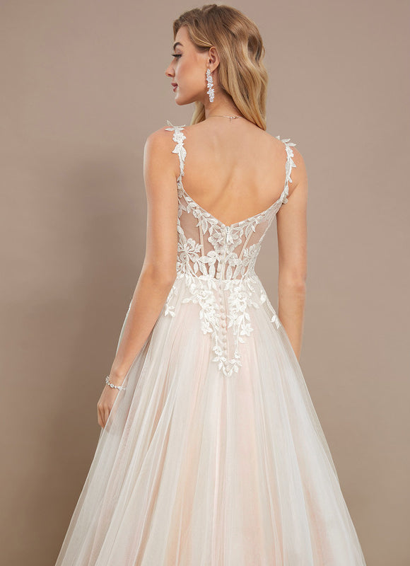 Robe Pastel Blanche Col V Traîne Tulle - gallery 5