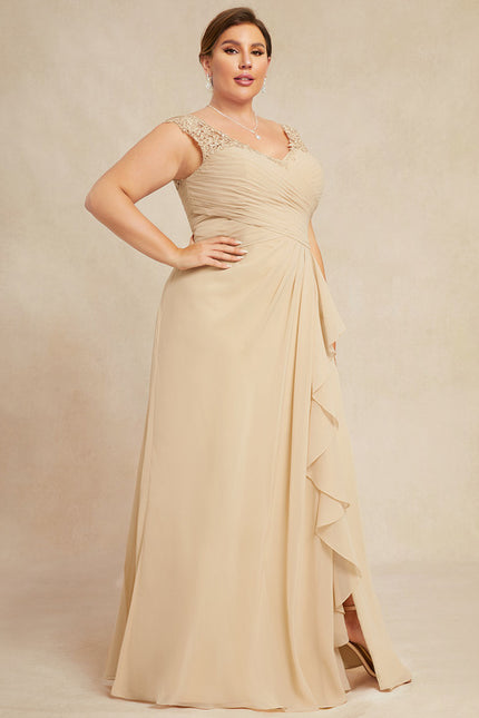 Robe Pastel Beige Dentelle Trapèze Longue - gallery 8