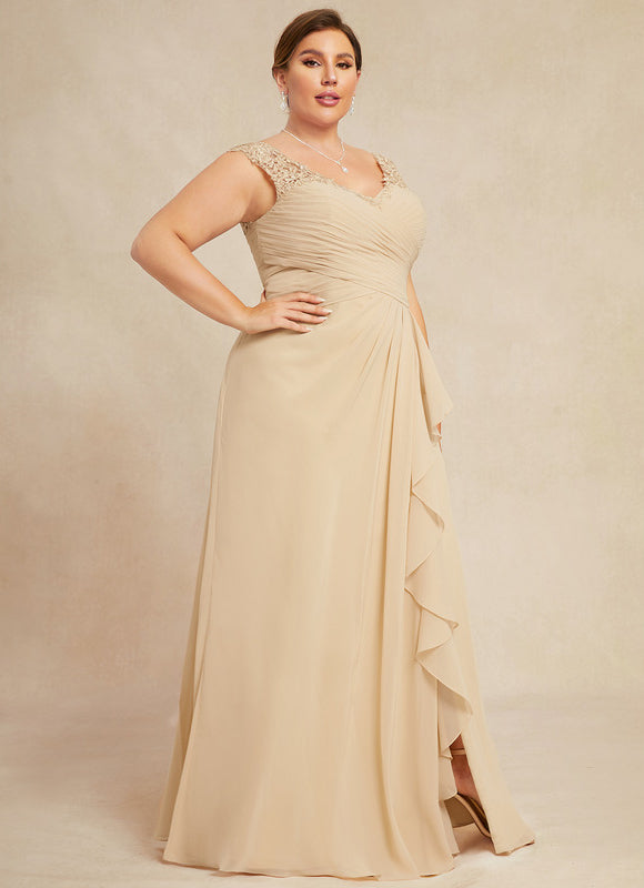 Robe Pastel Beige Dentelle Trapèze Longue - gallery 8