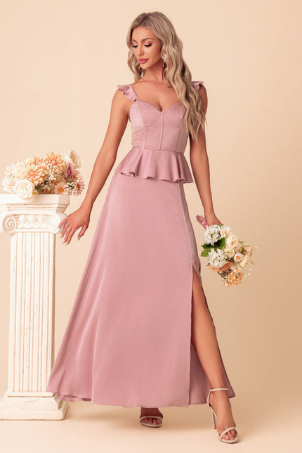 Robe Pastel Rose Satin Col Cœur Maxi - gallery 5