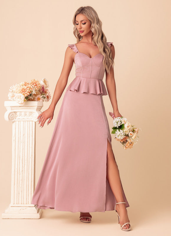Robe Pastel Rose Satin Col Cœur Maxi - gallery 5