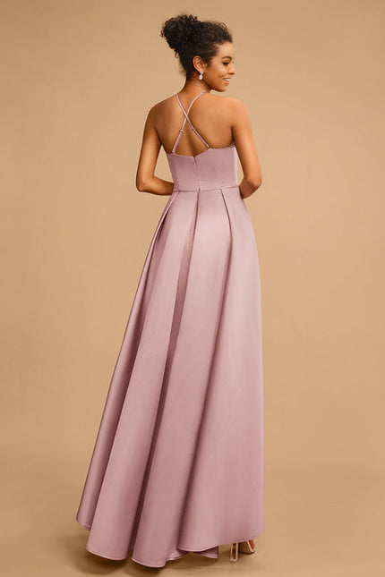 Robe Pastel Rose Satin Trapèze Élégante - gallery 4