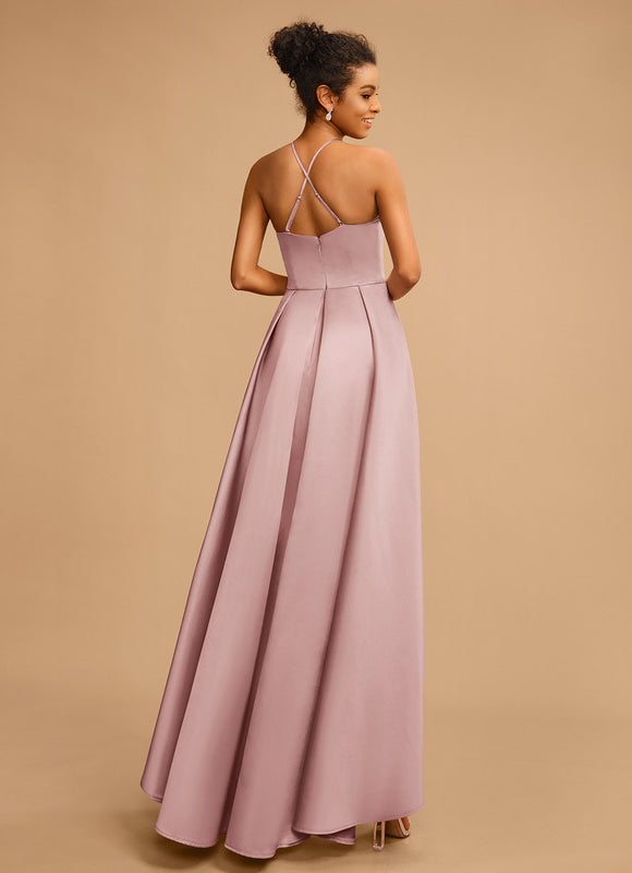 Robe Pastel Rose Satin Trapèze Élégante - gallery 4