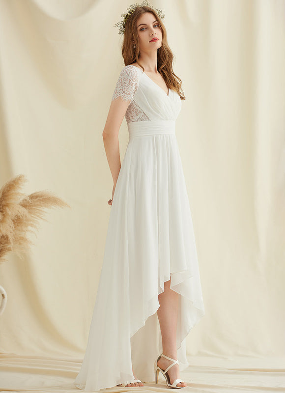 Robe Pastel Blanche Col V Asymétrique - gallery 1