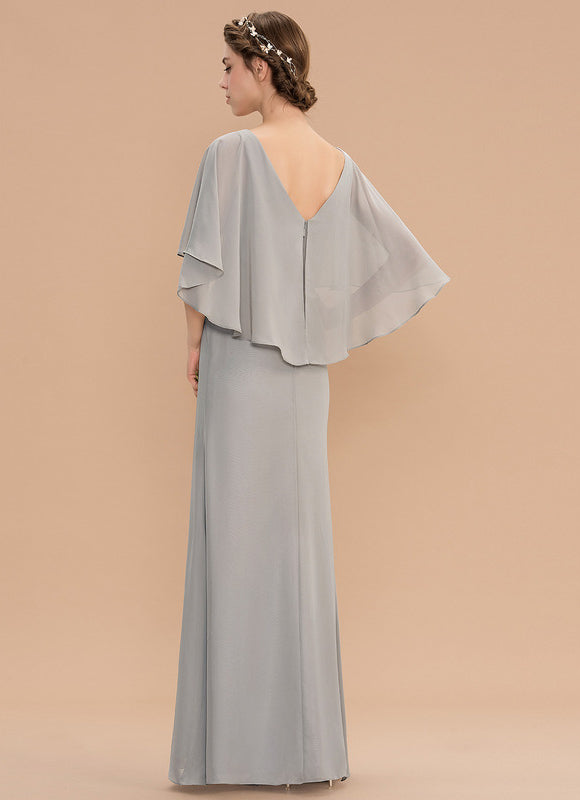 Robe Pastel Gris Trapèze Col V Long - gallery 5