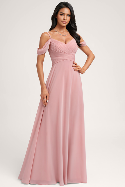 Robe Pastel Rose Décolleté Épaules Mousseline