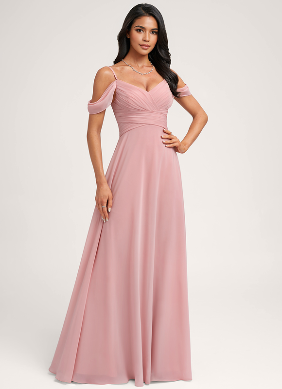 Robe Pastel Rose Décolleté Épaules Mousseline